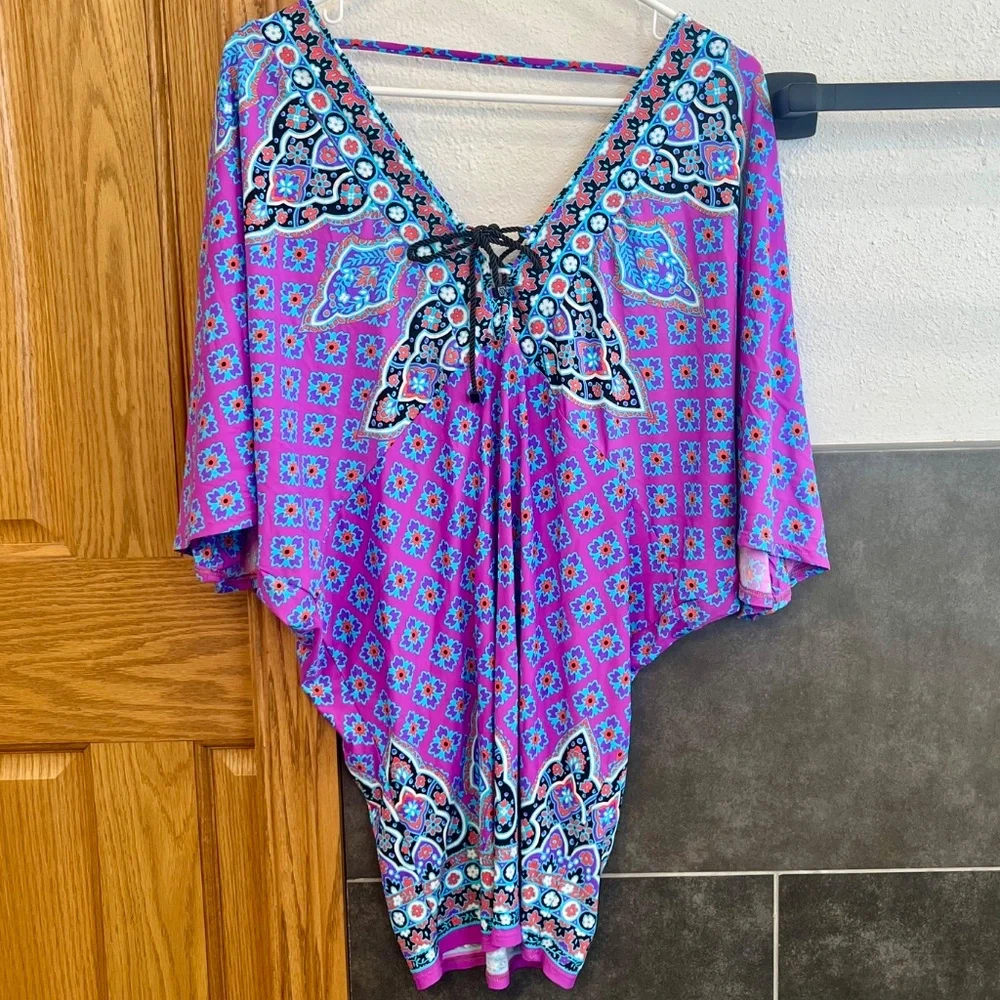 Nannette Lepore Purple Moroccan Medallion Swimsuit Cover Up Tunic Small - Picture 3 of 9